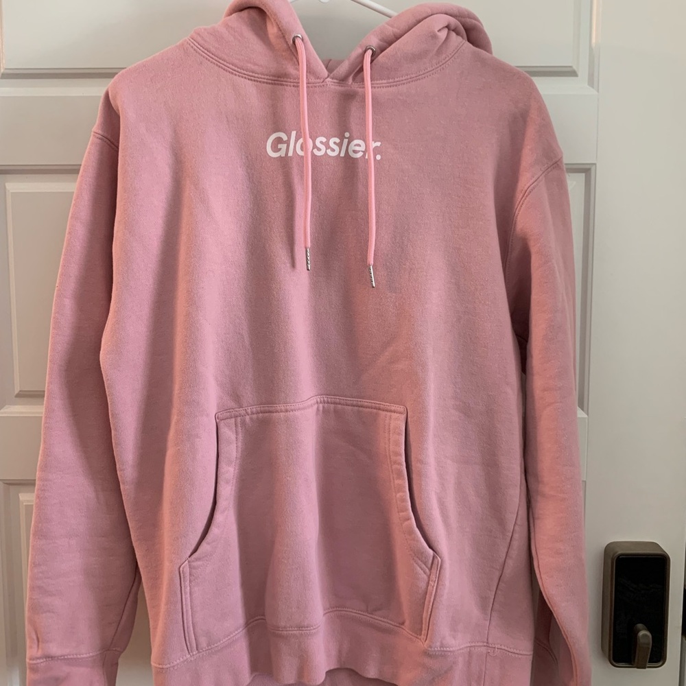 Glossier pink hoodie. Size Small